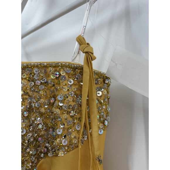 NWT Tony Bowls Le Gala Vintage Dress Womens 6 Gold Tiered Ruffles Sequin Gown - Picture 7 of 16